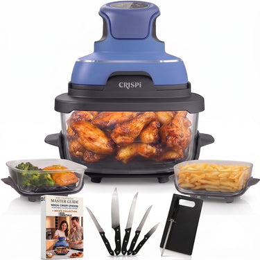 Ninja CRISPi 5-in-1 Portable Glass Air Fry Cooking System (Renewed) + 5 Pcs Knife Set