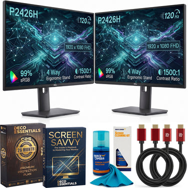 Dell 24" Full HD 120Hz LED Monitor with USB Hub 2 Pack + 2x 6FT HDMI Cable