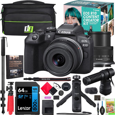 Canon EOS R10 Mirrorless Camera Content Creator Kit + 18-45mm IS STM Lens + Mic Bundle
