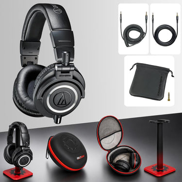 Audio-Technica Professional Studio Headphones Black + Headphone Case and Stand