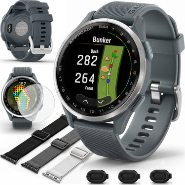 Garmin Approach S44 GPS Golf Smartwatch, Silver Aluminum Bezel w/ Accessories Bundle