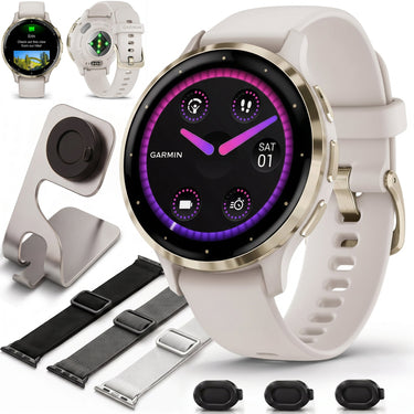 Garmin Venu 3S Health Fitness GPS Smartwatch Gold Bezel with Nylon Band Bundle