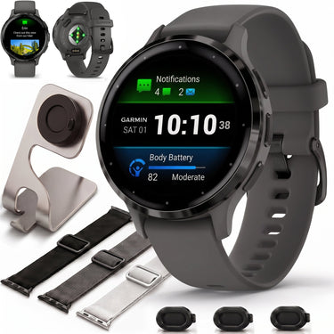 Garmin Venu 3S Health Fitness GPS Smartwatch Steel Bezel 41mm+Nylon Band Bundle
