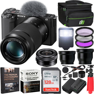 Sony ZV-E10 Mirrorless Vlog Camera Body + 2 Lens Kit 16-50mm + 55-210mm Black Bundle