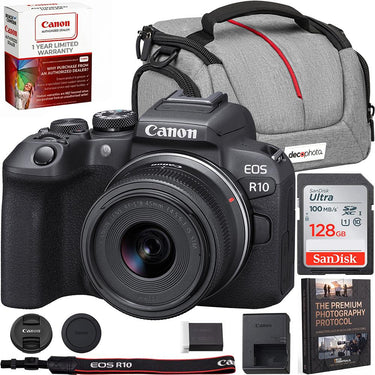 Canon EOS R10 Mirrorless Camera + RF-S 18-45MM F4.5-6.3 Lens Kit + Accessories Bundle