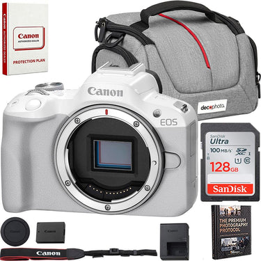 Canon EOS R50 Mirrorless Camera Body Only (White) 5812C002 + Accessories Bundle