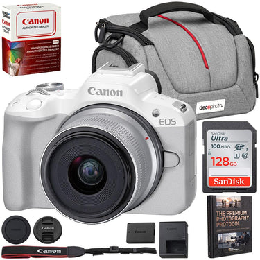 Canon EOS R50 Mirrorless Camera w/RF-S 18-45mm F4.5-6.3 Lens + 128GB Card Bundle
