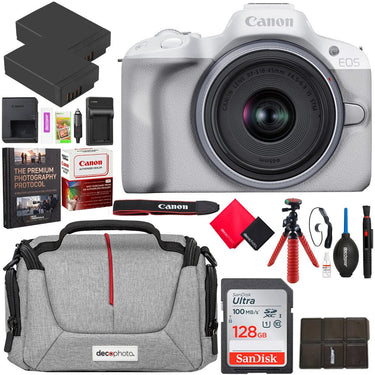 Canon EOS R50 Mirrorless Camera White + 18-45mm IS STM Lens Kit Essential Bundle