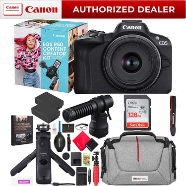 Canon EOS R50 Mirrorless Camera Content Creator Kit + Essential Accessories Bundle