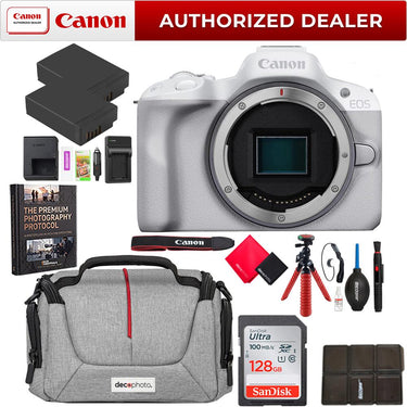 Canon EOS R50 Mirrorless Camera Body White + 2 Battery + Bag + Accessories Bundle