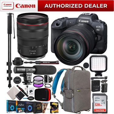 Canon EOS R5 Full Frame Mirrorless Camera w/ 8K + 24-105mm F4 L IS USM Lens Kit Bundle