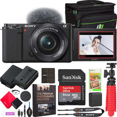 Sony ZV-E10 Mirrorless Alpha APS-C Vlog Camera Body + 16-50mm Zoom Lens Black Bundle