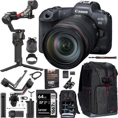 Canon EOS R5 Mirrorless Camera Body + 24-105mm Lens Kit + DJI RS 4 Gimbal Stabilizer