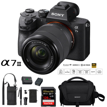 Sony a7III Full Frame Mirrorless ILC Camera w/ 28-70mm Lens Monopod 128GB Case Bundle