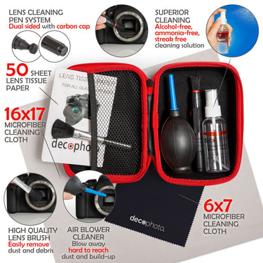 Deco Photo All-in-One Cleaning Kit for DSLR Cameras w/ Case + 24mm 5-Piece Cleaning Swabs