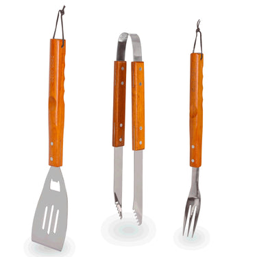 Deco Gear 5 Piece BBQ Tool Set with Custom Blue Apron, Spatula, Tongs, Fork and Oven Mitt