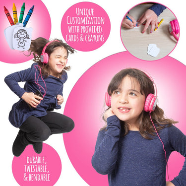 Deco Gear Kids' Over-Ear Pink Customizable Doodle Headphones with Safe Ears Volume Limiter