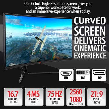 Deco Gear 35" Curved Ultrawide LED Gaming Monitor Full HD Display 21:9 2560x1080 - 2 Pack