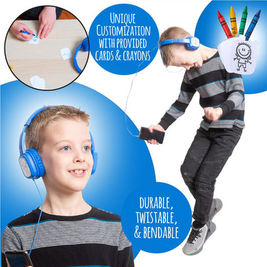 Deco Gear Kids' Over-Ear Blue Customizable Headphones w/ Safe Ears Volume Limiter - 2 Pack