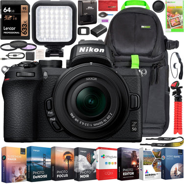 Nikon Z50 Mirrorless Camera 4K Z DX-Format + 16-50mm VR Lens Kit Backpack Bundle