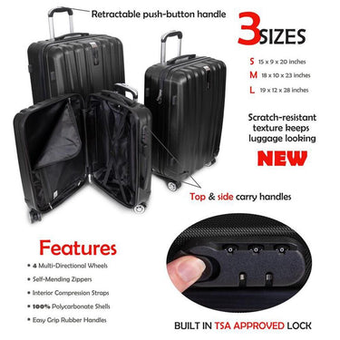 Deco Gear Travel Elite Series - 3pc Luggage Set with Speaker Backpack & 10pc Accessory Kit