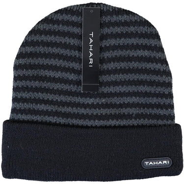 Tahari 2x Cuffed Knit Winter Beanie Ski Hat Insulated With Faux Fur(Unisex)(Black&Navy)