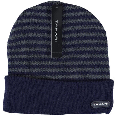 Tahari 2x Cuffed Knit Winter Beanie Ski Hat Insulated With Faux Fur(Unisex)(Black&Navy)