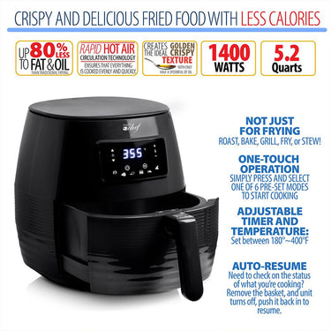 Deco Chef Digital 5.8QT Electric Air Fryer - Healthier & Faster Cooking - Black - Open Box