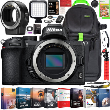 Nikon Z50 Mirrorless Camera Body Only + FTZ Lens Mount Adapter Backpack Bundle