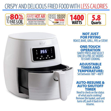 Deco Chef Digital 5.8QT Electric Air Fryer - Healthier & Faster Cooking - White - Open Box