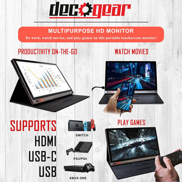 Deco Gear 15.6 Portable screen 1080p IPS Rechargeable Touchscreen; Speakers - Open Box