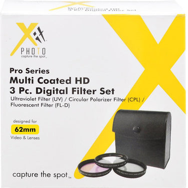 Xit 62mm UV, Polarizer & FLD Deluxe Filter kit (set of 3 + carrying case)