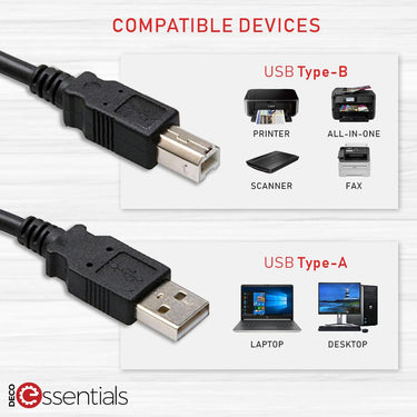 General High-Speed 6FT USB 2.0 Printer Cable, USB Type-A Male to Type-B Male (15-Pack)