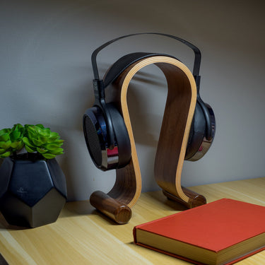 Deco Gear Wood Headphone Display Stand Secure Tabletop Holder w/ Hard Travel Case