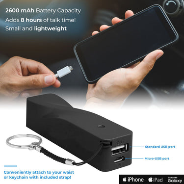 Deco Essentials 2600mAh Portable Power Bank for Tablets & Smartphones (Black Twist) - PWRBNK01