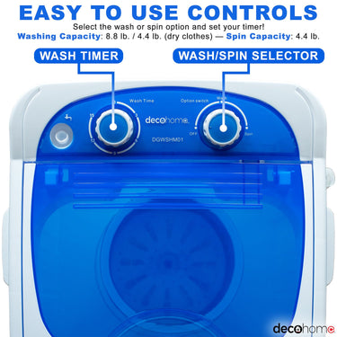 Deco Home Portable Washing Machine for Apartments, Dorms, 8.8 lb Capacity, 250W Power