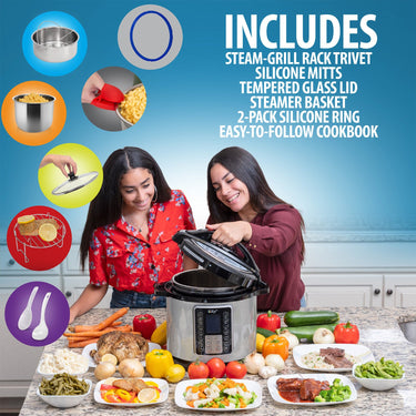 Deco Chef 8QT 10-in-1 Pressure & Slow Cooker, Multi-Modes w/ Accessories, Stainless Steel