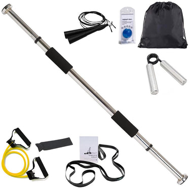 Sunny Health and Fitness Doorway Chin Up Bar (Max 220lbs) + 7-Piece Fitness Kit