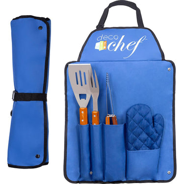 Deco Gear 3 Piece BBQ Tool Set with Apron, Spatula, Tongs, Fork & Mitt Open Box