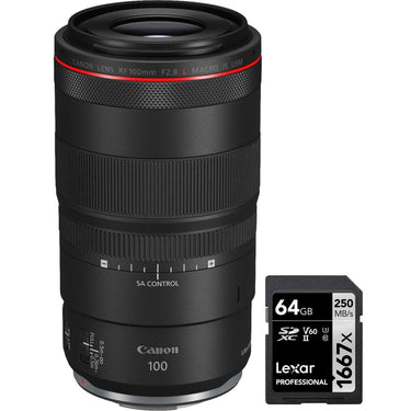 Canon RF 100mm F2.8 L MACRO IS USM Full Frame Lens for RF Cameras + 64GB Card