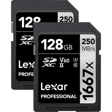 Lexar 128GB 1667x UHS-II SDXC Memory Card 2-Pack+Editing Suite & 64GB Drive