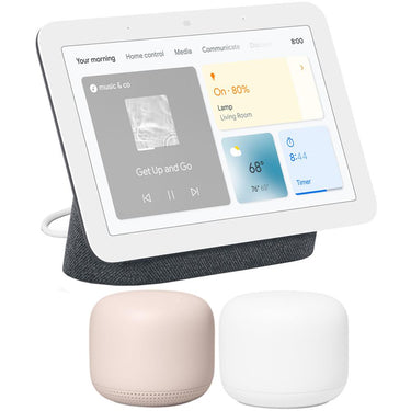 Google Nest Hub Smart Display w/ Assistant Charcoal 2nd Gen + Router 2 Pack Sand