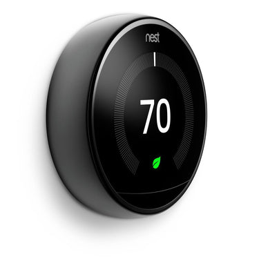 Google Nest 3rd Gen Learning Thermostat (Black) T3018US Bundle with Smart Speaker (Chalk)