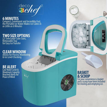Deco Chef Compact Electric Ice Maker (Turquoise) with The Smoothies Bible Bundle