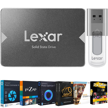 Lexar NS100 256GB 2.5" SATA III SSD External Memory +Editing Suite & 64GB Flash Drive