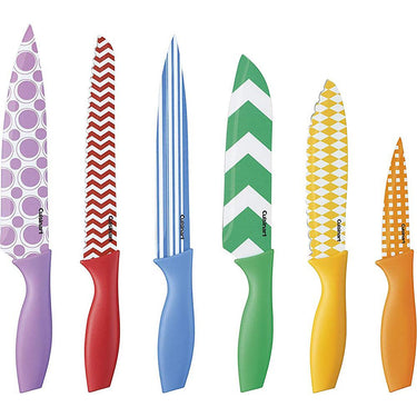 Cuisinart 12Pc Printed Color Knife Set w/ Blade Guards + Safety Gloves + Knife Sharpener