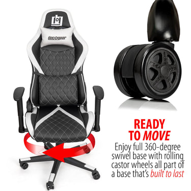 Deco Gear Ergonomic White Gaming Chair, Head, Lumbar Support, Outemu Blue Switch Keyboard