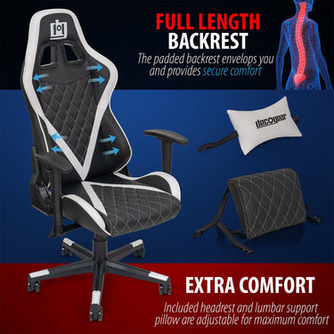 Deco Gear Ergonomic White Gaming Chair, Head, Lumbar Support, with 4 Mode Streaming Mic