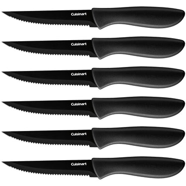 Cuisinart Advantage 6Pc Serrated Steak Knife Set, Black +Safety Gloves +Knife Sharpener