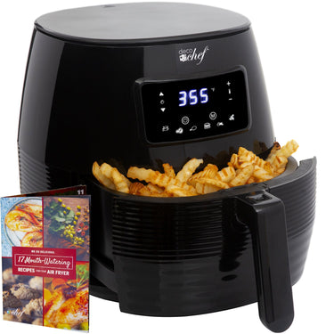 Deco Chef Digital 5.8QT Electric Air Fryer Healthier Cooking Black + 6-Pcs Knife Set Black